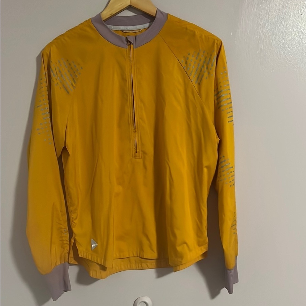 Hoka One One Yellow Windbreaker Jacket with Ribbed Cuffs